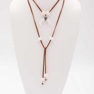Leather Pearl Lariat Necklace