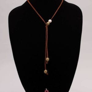 Simple Leather and Pearl Lariat Necklace