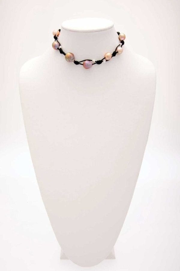 Wrinkled Edison Pearl Necklace with Silver Heart Beads