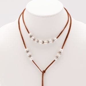 Pearls On Leather Lariat
