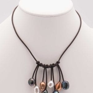 Leather and Pearl Bib Choker, Fringe Bib Style, Dangling Pearls Leather Necklace, Leather and Pearl Jewelry