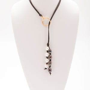 Leather Pearl Lariat Necklace, Freshwater Pearl Necklace, Pearl Leather Lariat